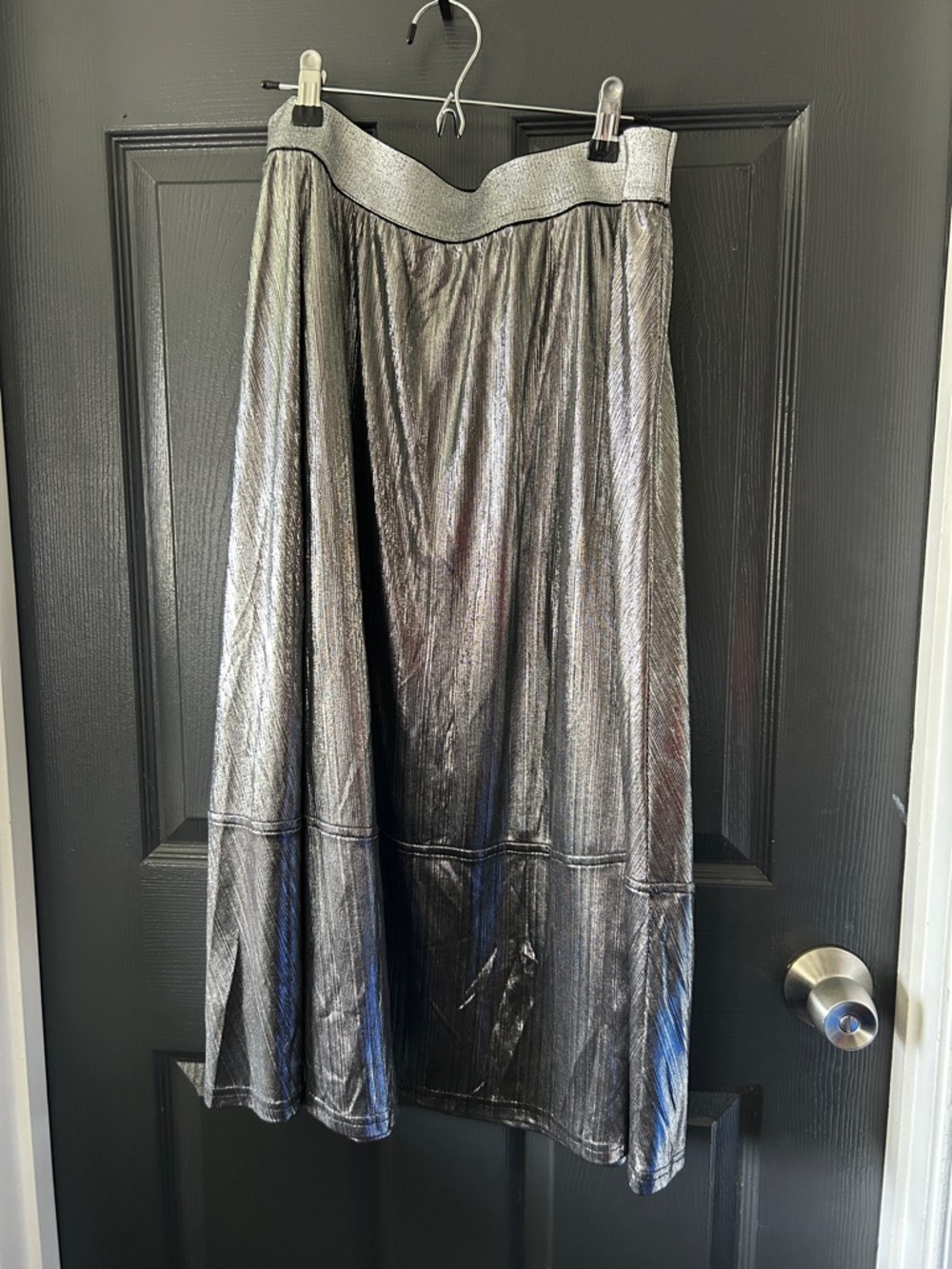 Anthropologie Silver Metallic Pleated Midi Skirt